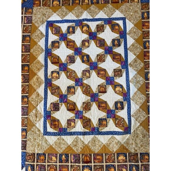 VTG Handmade Quilt Dan Morris Cat Art 1999 Timeless Treasures Folk Art 60x70 - Picture 2 of 12